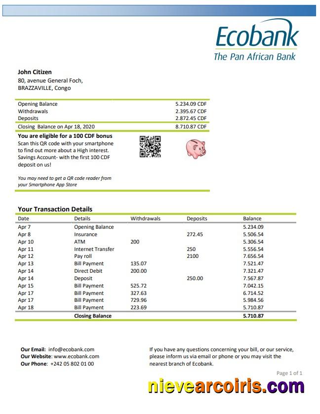 Congo Ecobank bank statement